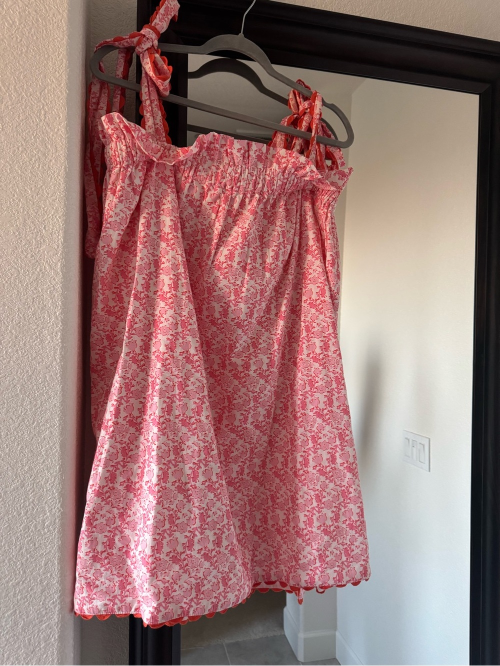 Elizabeth Wilson Pink Floral Tie-Strap Mini Dress | 100% Cotton | Size Medium